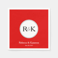 Serviette Jetable Mariage monogramme rouge