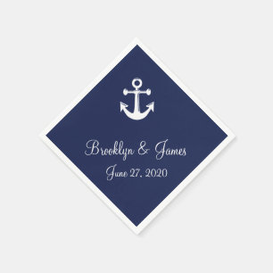 Serviette Jetable Mariage Nautique Bleu Marine Avec Ancre