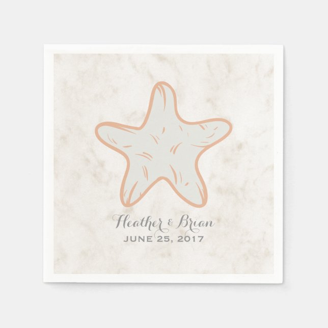 Serviette Jetable Mariage Orange Rustique Starfish (Devant)