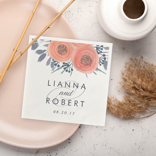 Serviette Jetable Mariage Peach Poppies (Créateur téléchargé)