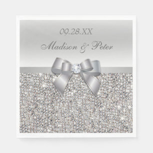 Serviette Jetable Mariage personnalisé Faux Silver Sequins Bow