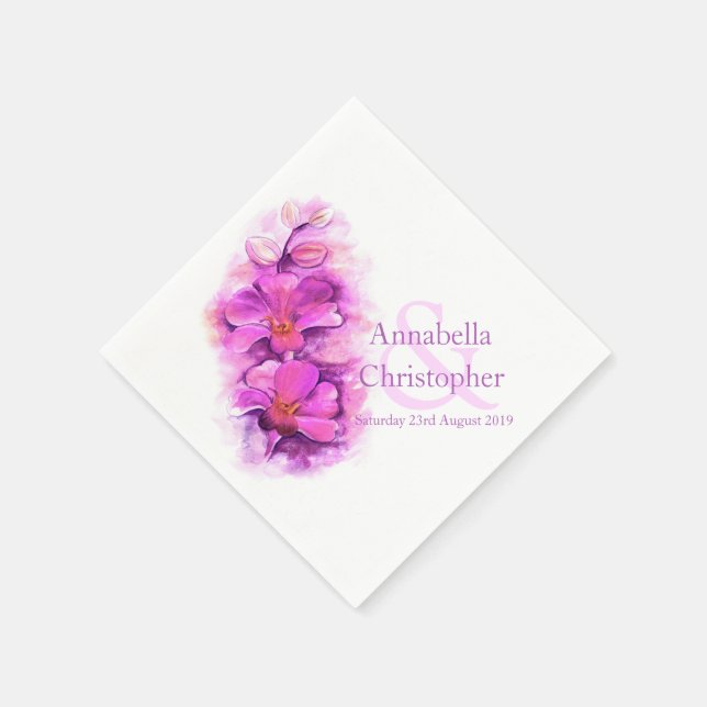 Serviette Jetable Mariage personnalisé orchidée aquarelle papier ser (Coin)