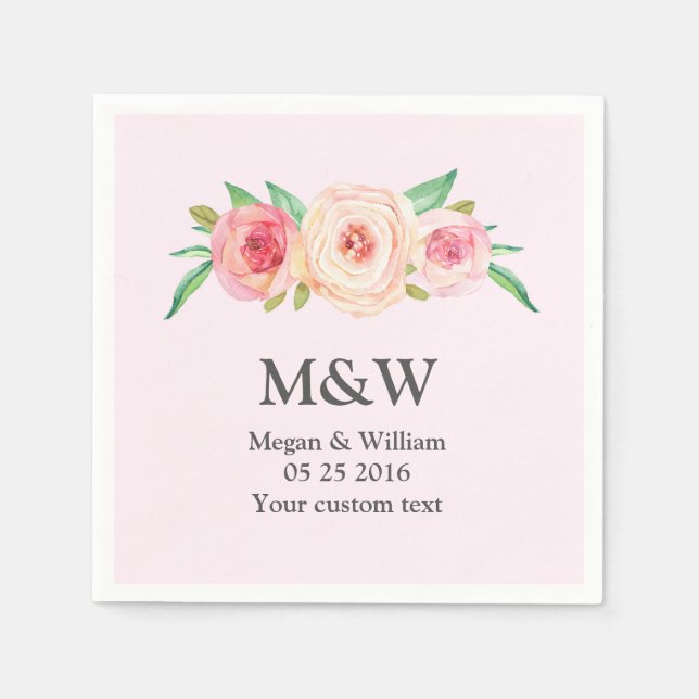 Serviette Jetable Mariage rose floral (Devant)