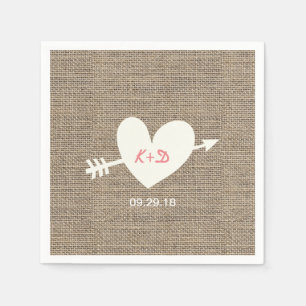 Serviette Jetable Mariage rustique Coeur & Flèche Élégant Burlap