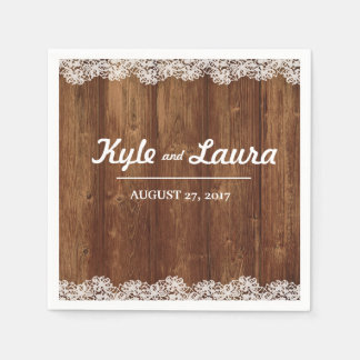 Serviette Jetable Mariage rustique dentelle de bois Napkin
