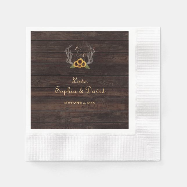 Serviette Jetable Mariage rustique Sunflower Antlers (Devant)