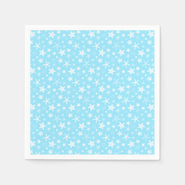 Serviette Jetable Mariage thème étoile de mer bleu blanc (Devant)