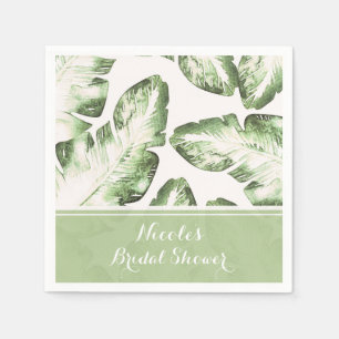 Serviette Jetable Mariage Tropical Élégant Blanc Vert Feuilles de Pl