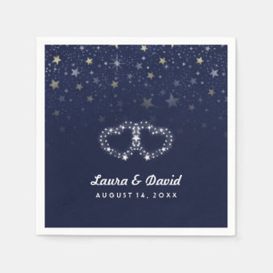 Serviette Jetable Marine Blue Gold & White Hearts & Stars Mariage