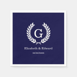 Serviette Jetable Marine Blue What Blé Laurel Wreath Initial Monogra