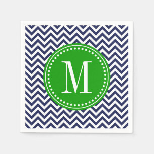 Serviette Jetable Marine Chevron Zigzag Monogramme personnalisé