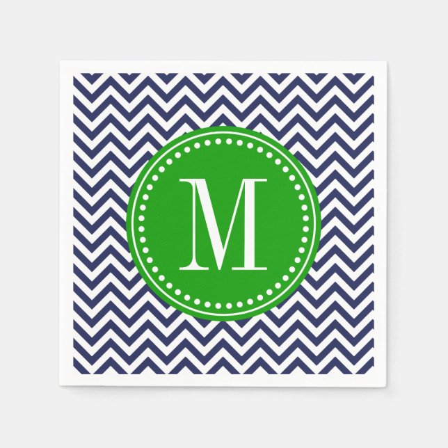 Serviette Jetable Marine Chevron Zigzag Monogramme personnalisé (Devant)