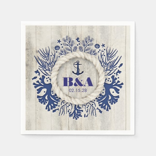 Serviette Jetable Marine Nautique Rustique Driftwood Beach Mariage (Devant)