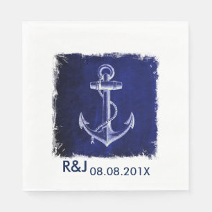 Serviette Jetable marine rustique bleu ancre marine mariage
