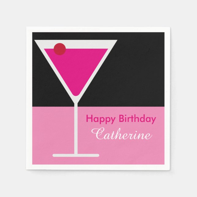 Serviette Jetable Martini Cocktail rose noir personnalisé Anniversai (Devant)