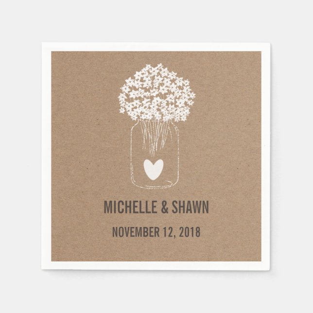 Serviette Jetable Mason Fleurs Jar Mariage campagnard Coeur mignon (Devant)