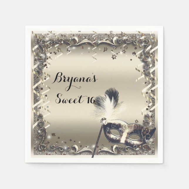 Serviette Jetable Masque d'or blanc Mascarade Masque Élégant bal (Devant)