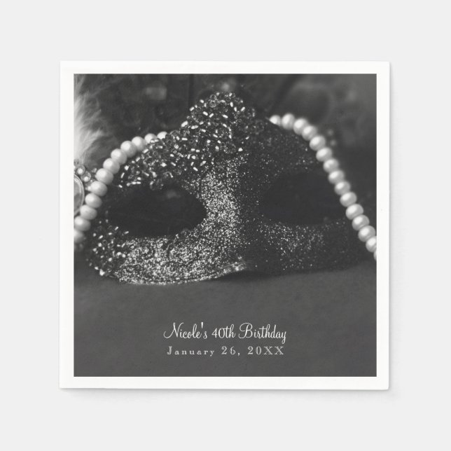 Serviette Jetable Masque noir & blanc Masquerade Masque & Perles Par (Devant)