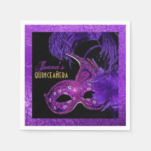 Serviette Jetable Masque violet Mascarade Quinceañera
