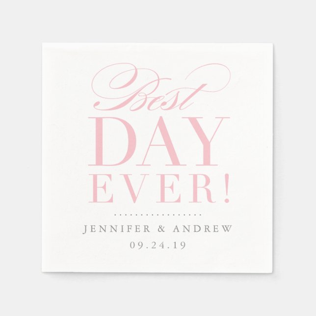 Serviette Jetable Meilleur Jour Jamais Mariage Napkin rose (Devant)