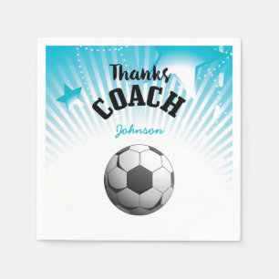 Serviette Jetable Merci Coach Football Aqua Blue Stars Ball