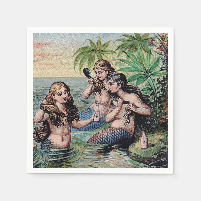 Serviette Jetable Mermaid Antique Magie Océan Nautique (Devant)