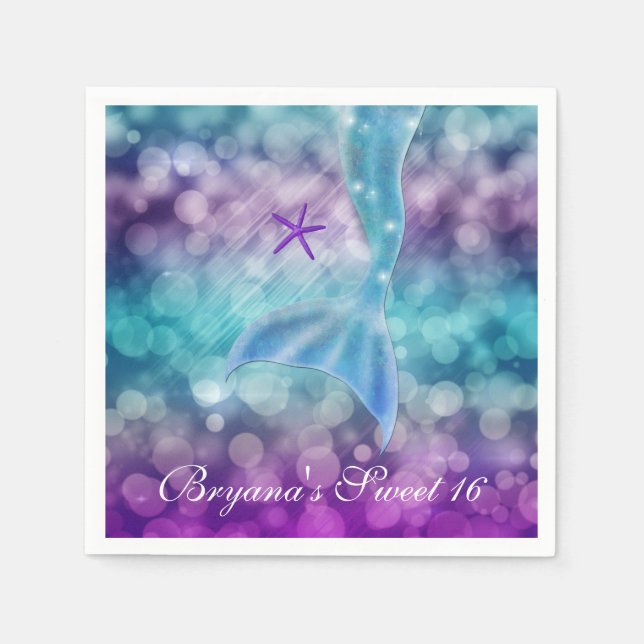 Serviette Jetable Mermaid Queue Sous La Mer Anniversaire Serviettes (Devant)