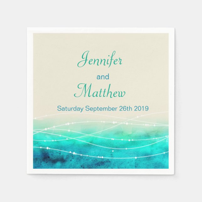 Serviette Jetable Mers étincelantes peintes aqua bleu crème papier s (Devant)