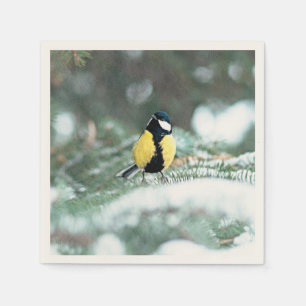 Serviette Jetable Mésange bleue sur un sapin vert