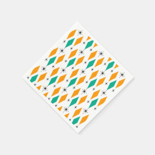 Serviette Jetable Mi-siècle Moderne Diamants d'époque Orange Turquoi