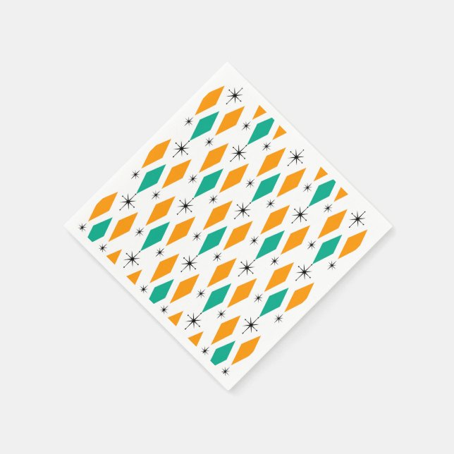 Serviette Jetable Mi-siècle Moderne Diamants d'époque Orange Turquoi (Coin)