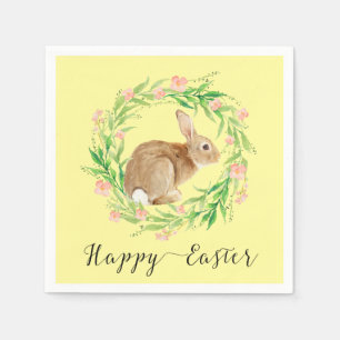 Serviette Jetable Mignonne lapin de Pâques avec couronne de fleurs