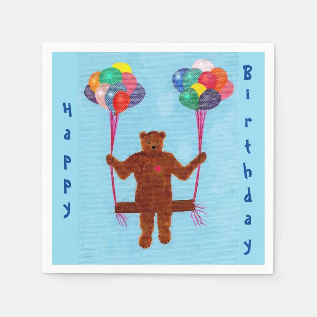 Serviette Jetable Mignonne Ours En Teddy Joyeux Balloons D'Anniversa (Devant)