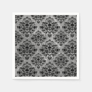 Serviette Jetable Mini gris fascinant de noir de motif de damassé d