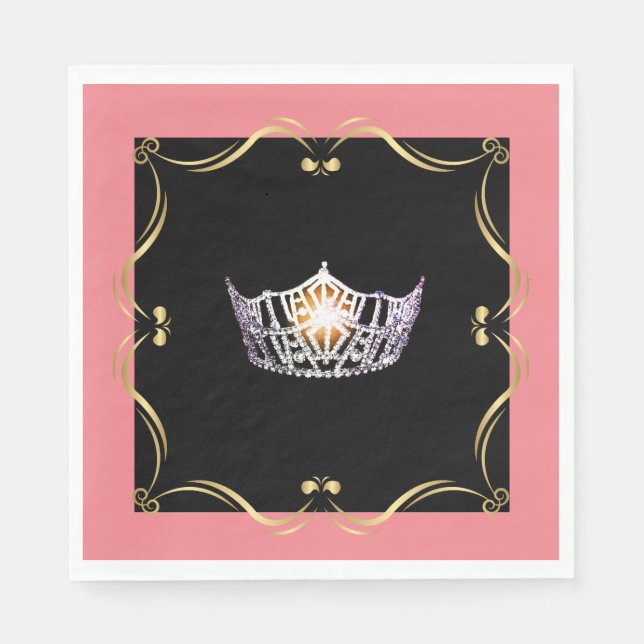 Serviette Jetable Miss America Argent Couronne papier Napkin (Devant)
