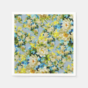Serviette Jetable Modèle vintage jaune et bleu floral