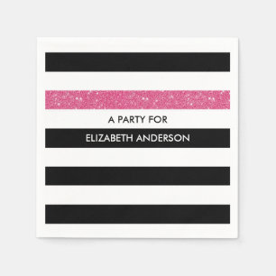 Serviette Jetable Moderne Black Grilles FAUX Rose Glitz et nom