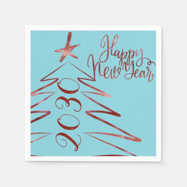 Serviette Jetable Moderne bleu brillant arbre rouge Nouvel An fête 2 (Devant)