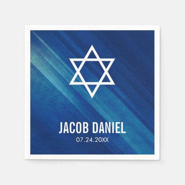 Serviette Jetable Moderne Blue Grunge Bar Mitzvah (Devant)
