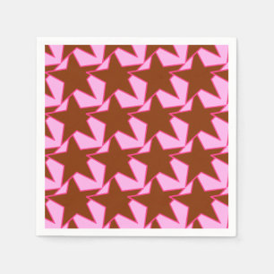 Serviette Jetable Moderne Star Géométrique - brun foncé et rose