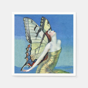 Serviette Jetable Monarque Papillon rouge cheveux Vintage Fée