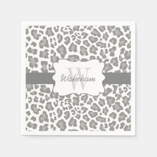 Serviette Jetable Monogram Leopard Blanc et Grey Cocktail Napkin