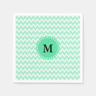 Serviette Jetable Monogram Mint Green et White Chevron Motif