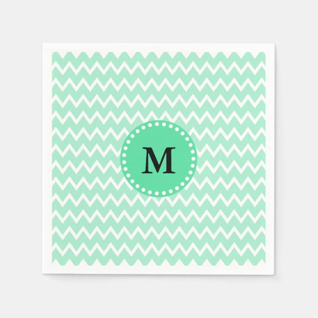 Serviette Jetable Monogram Mint Green et White Chevron Motif (Devant)