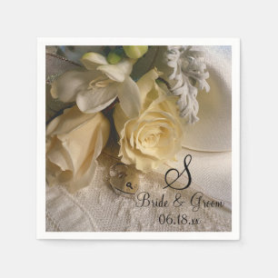 Serviette Jetable Monogram Name Date Bride Floral Wedding