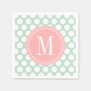 Serviette Jetable Monogramme de la menthe chic et des grands points