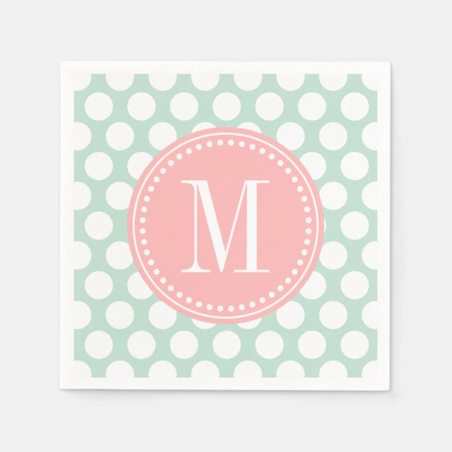 Serviette Jetable Monogramme de la menthe chic et des grands points  (Devant)