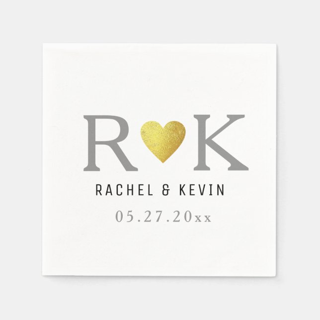 Serviette Jetable monogramme de mariage élégant (Devant)