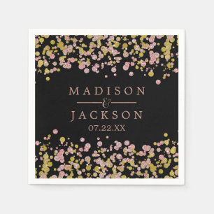 Serviette Jetable Monogramme de Mariage or Rose d'étincelle Confetti