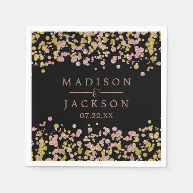 Serviette Jetable Monogramme de Mariage or Rose d'étincelle Confetti (Devant)